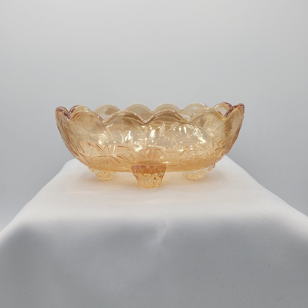 VTG Jeannette Floragold Footed Oval Candy Dish Floral Design